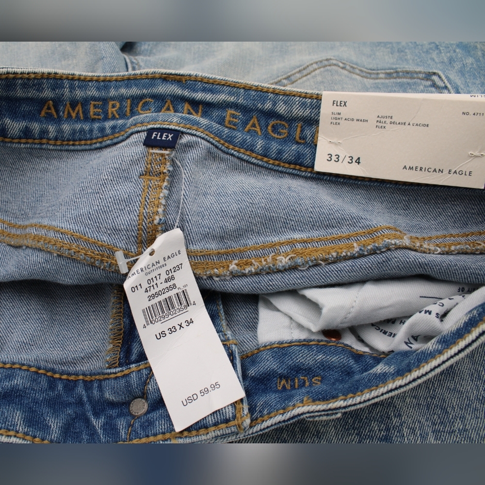 NWT American Eagle Flex Slim Jeans 33x34 – Distressed Stonewash - Picture 5 of 7